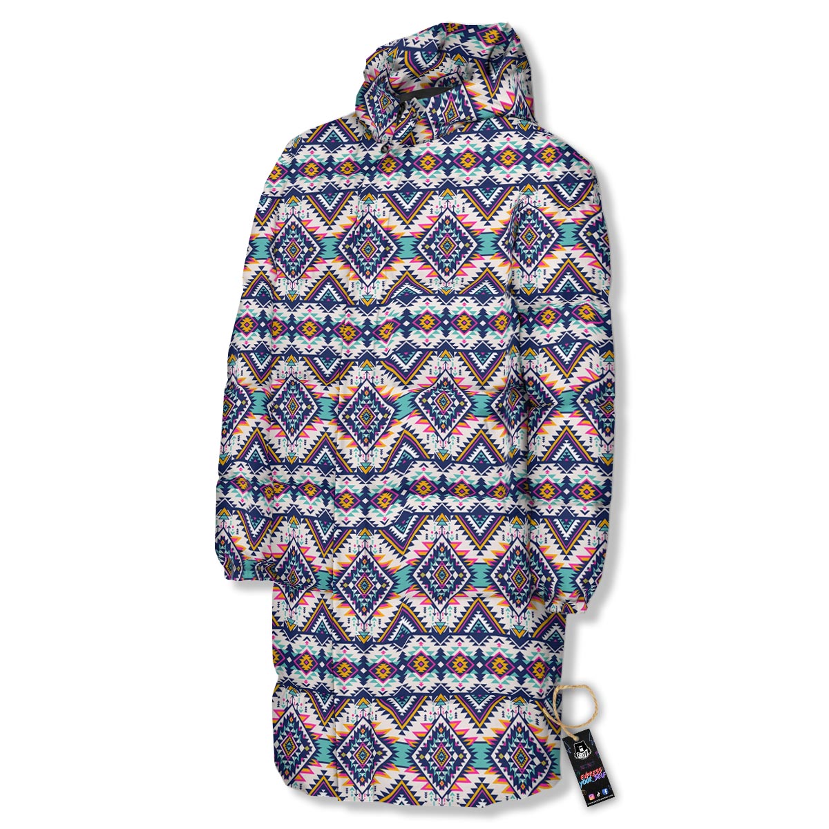 Navajo Tribal Pendleton Print Pattern Long Down Jacket-grizzshop