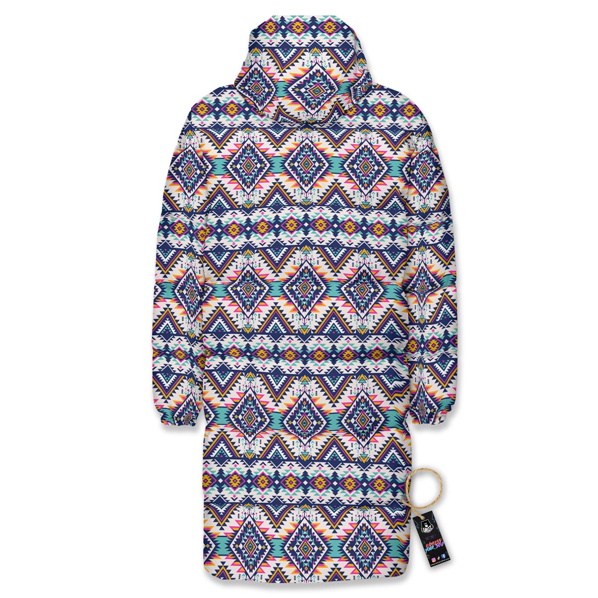 Navajo Tribal Pendleton Print Pattern Long Down Jacket-grizzshop