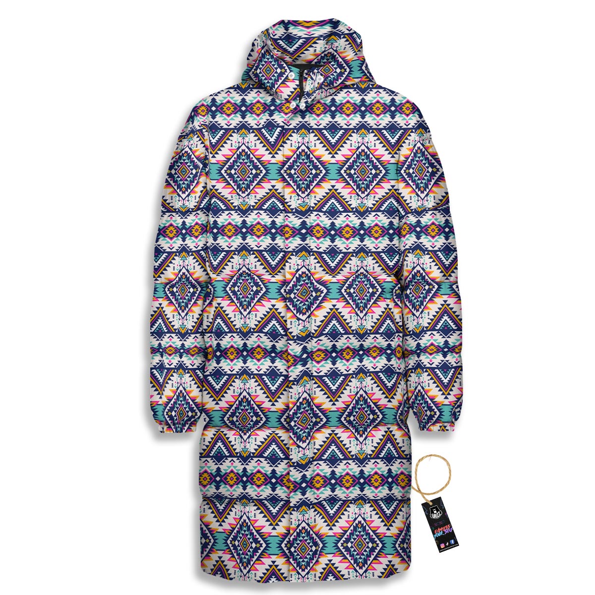 Navajo Tribal Pendleton Print Pattern Long Down Jacket-grizzshop