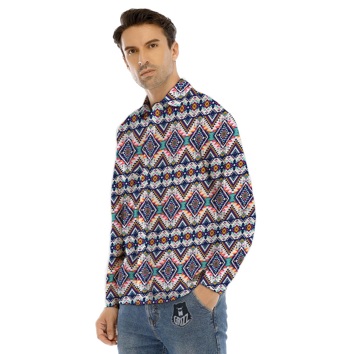 Navajo Tribal Pendleton Print Pattern Men's Dress Shirts-grizzshop
