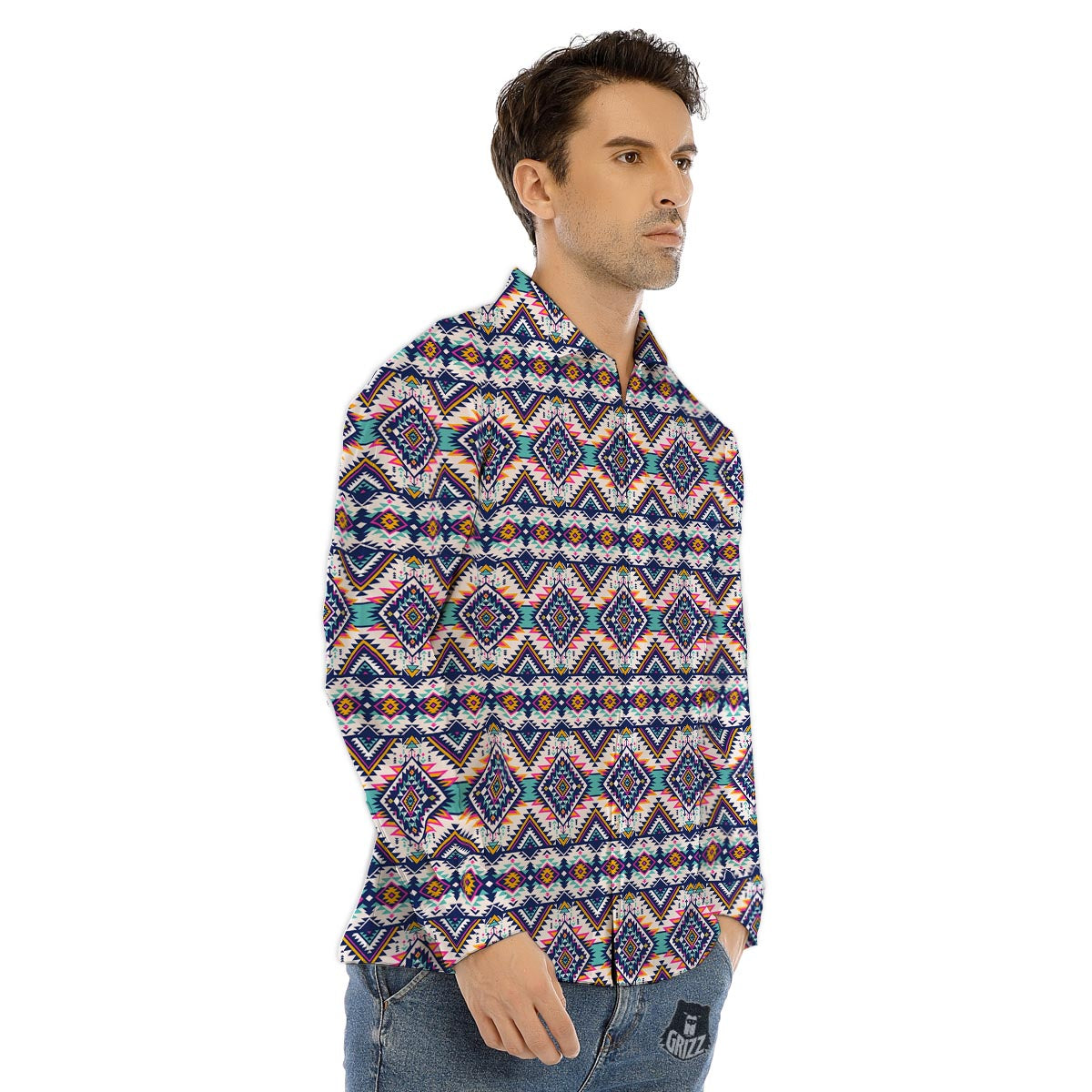 Navajo Tribal Pendleton Print Pattern Men's Dress Shirts-grizzshop