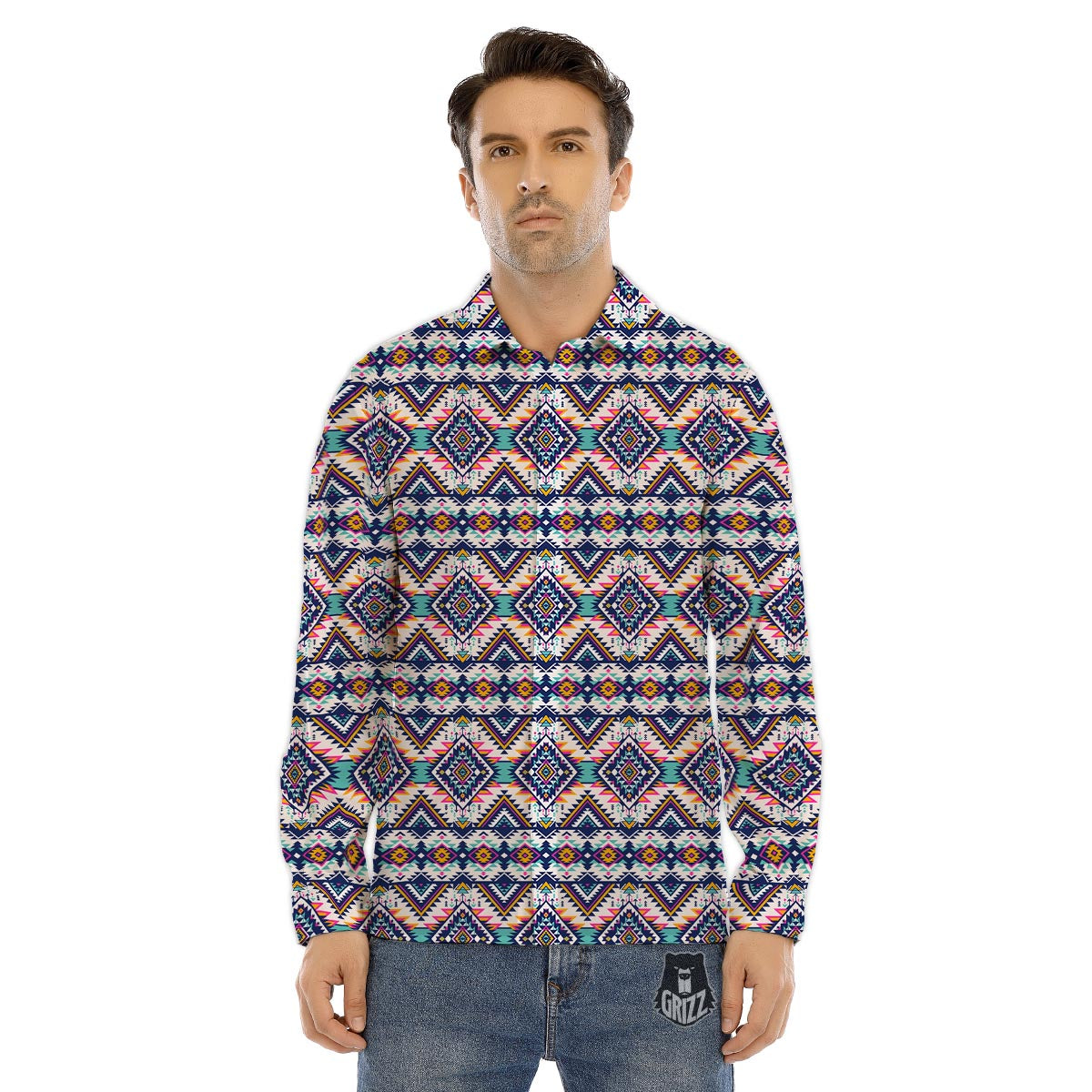 Navajo Tribal Pendleton Print Pattern Men's Dress Shirts-grizzshop