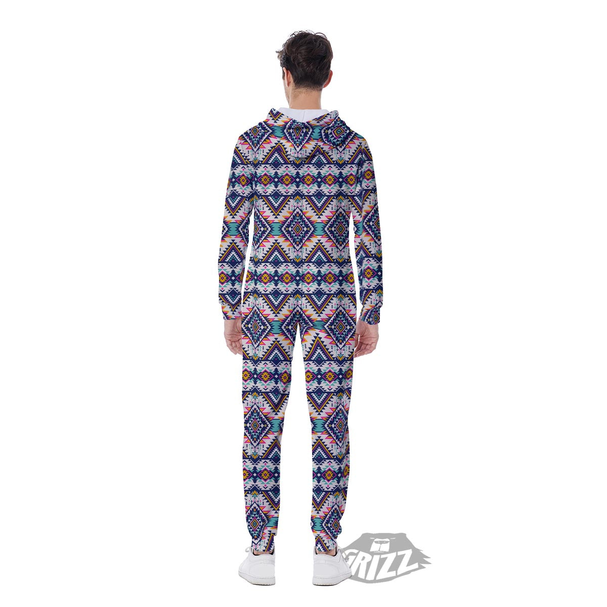 Navajo Tribal Pendleton Print Pattern Men's Jumpsuit-grizzshop