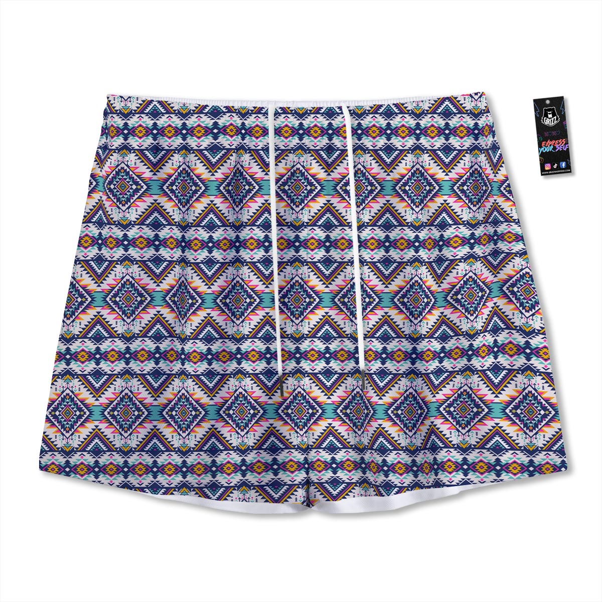 Navajo Tribal Pendleton Print Pattern Mesh Shorts