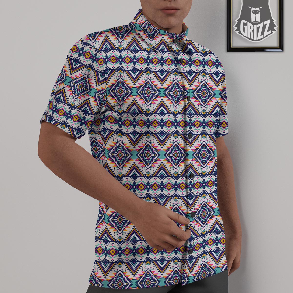 Navajo Tribal Pendleton Print Pattern Untucked Shirts-grizzshop