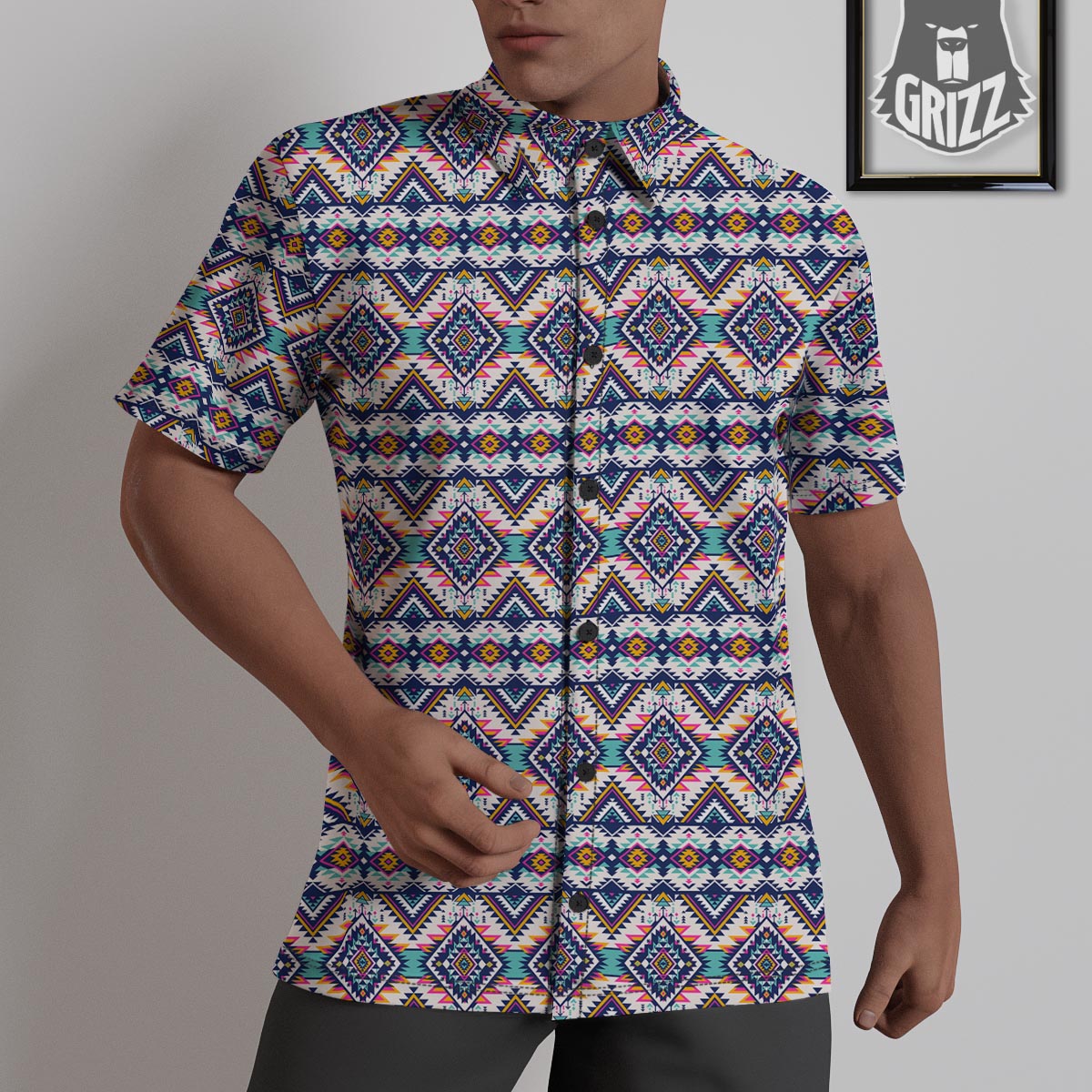 Navajo Tribal Pendleton Print Pattern Untucked Shirts-grizzshop