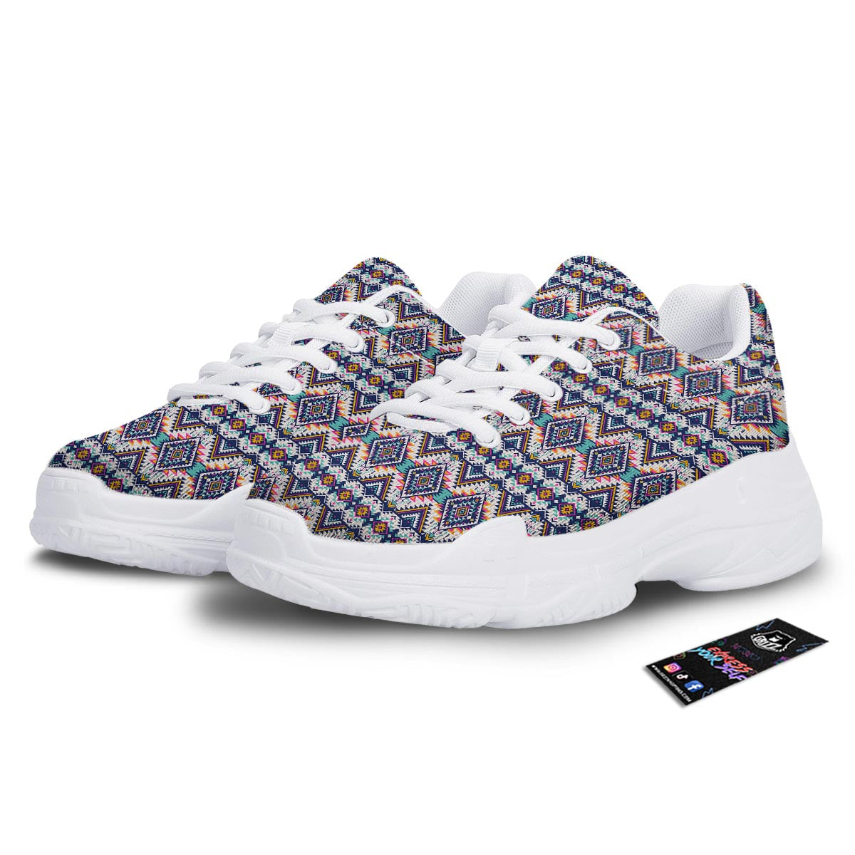 Navajo Tribal Pendleton Print Pattern White Chunky Shoes-grizzshop
