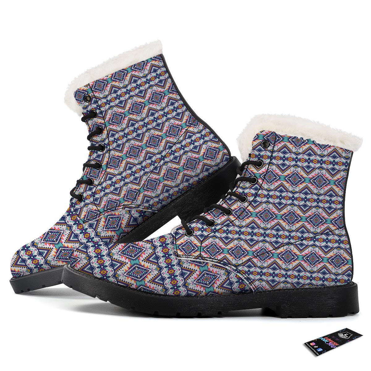 Navajo Tribal Pendleton Print Pattern Winter Boots-grizzshop