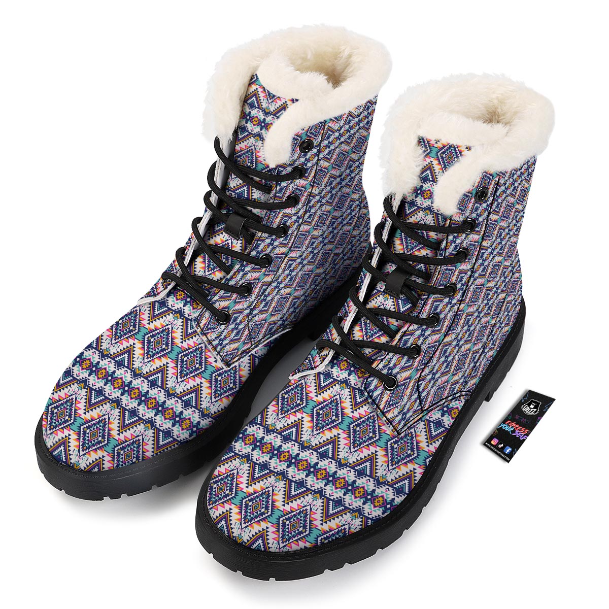 Navajo Tribal Pendleton Print Pattern Winter Boots-grizzshop