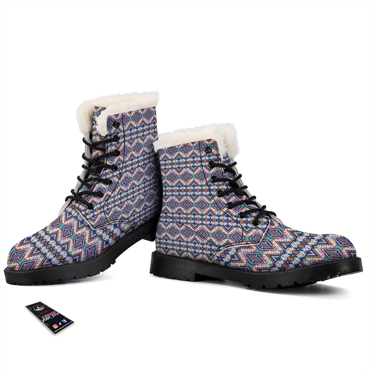 Navajo Tribal Pendleton Print Pattern Winter Boots-grizzshop