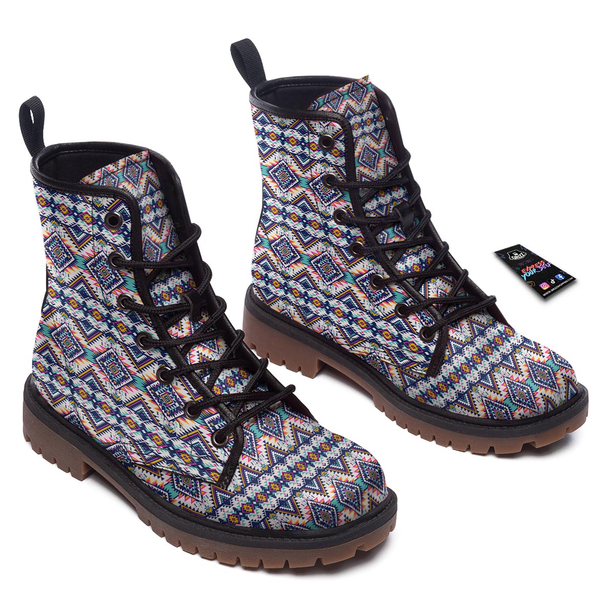 Navajo Tribal Pendleton Print Pattern Work Boots-grizzshop