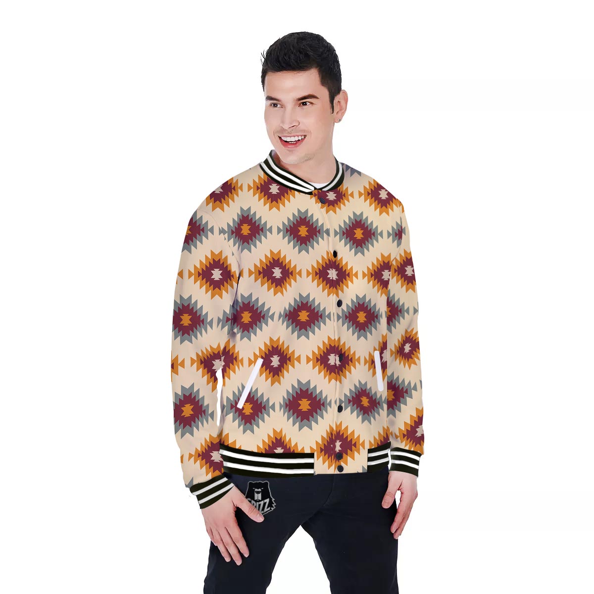 Navajo Tribal Southwestern Print Pattern Baseball Jacket-grizzshop