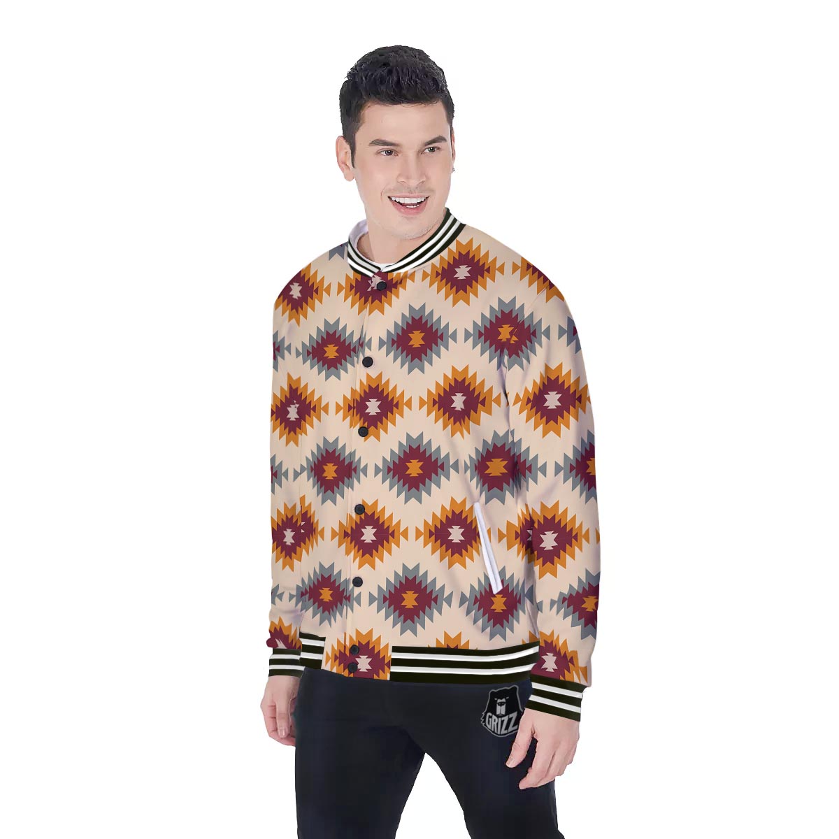 Navajo Tribal Southwestern Print Pattern Baseball Jacket-grizzshop