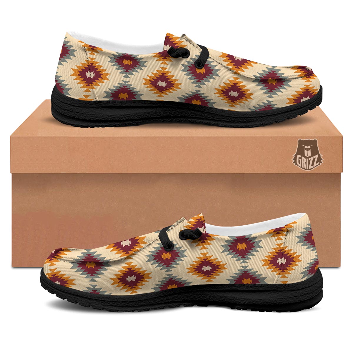 Navajo Tribal Southwestern Print Pattern Black Loafers-grizzshop