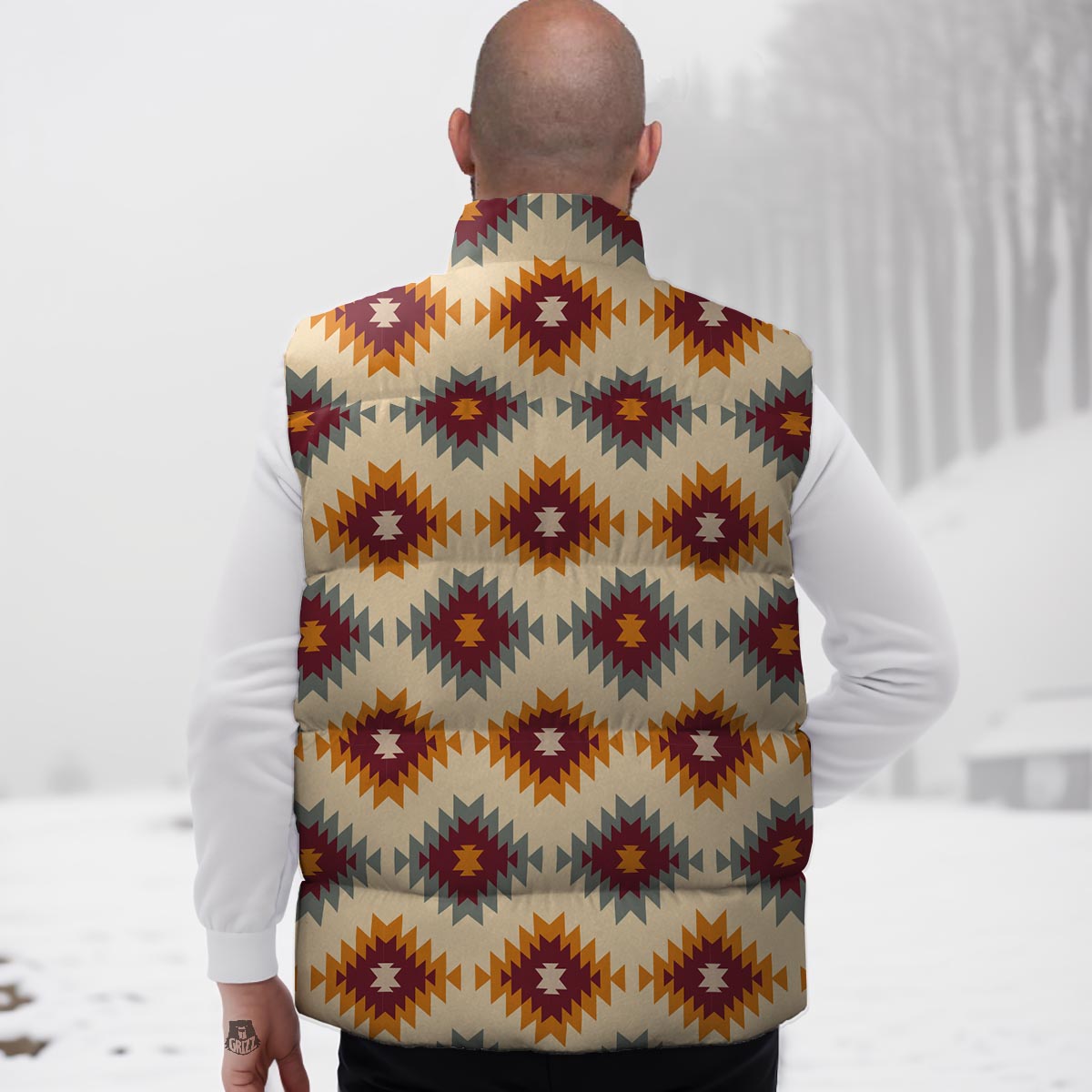 Navajo Tribal Southwestern Print Pattern Down Vest