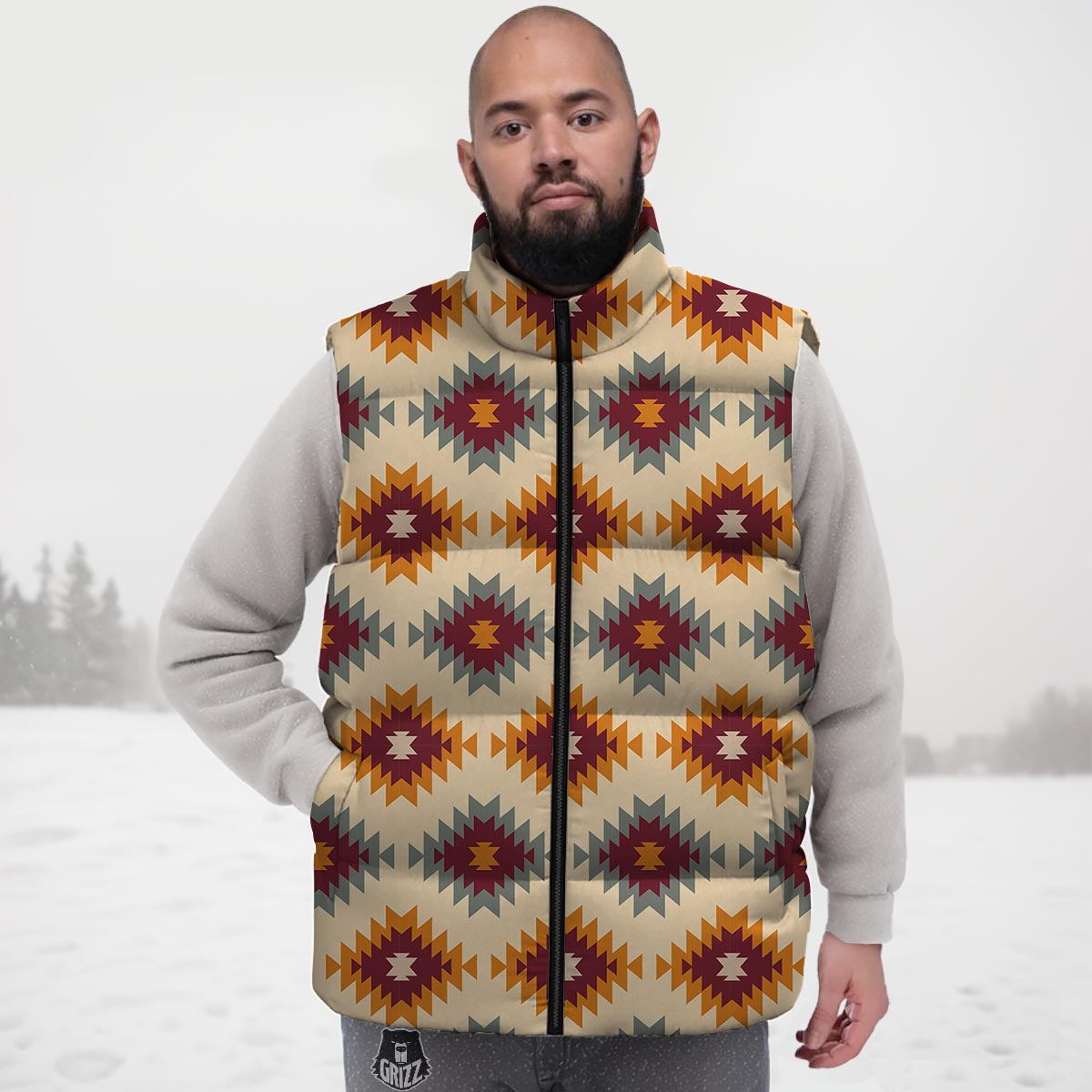 Navajo Tribal Southwestern Print Pattern Down Vest
