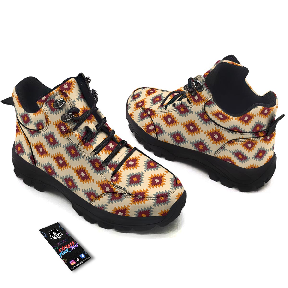 Navajo Tribal Southwestern Print Pattern Hiking Shoes-grizzshop