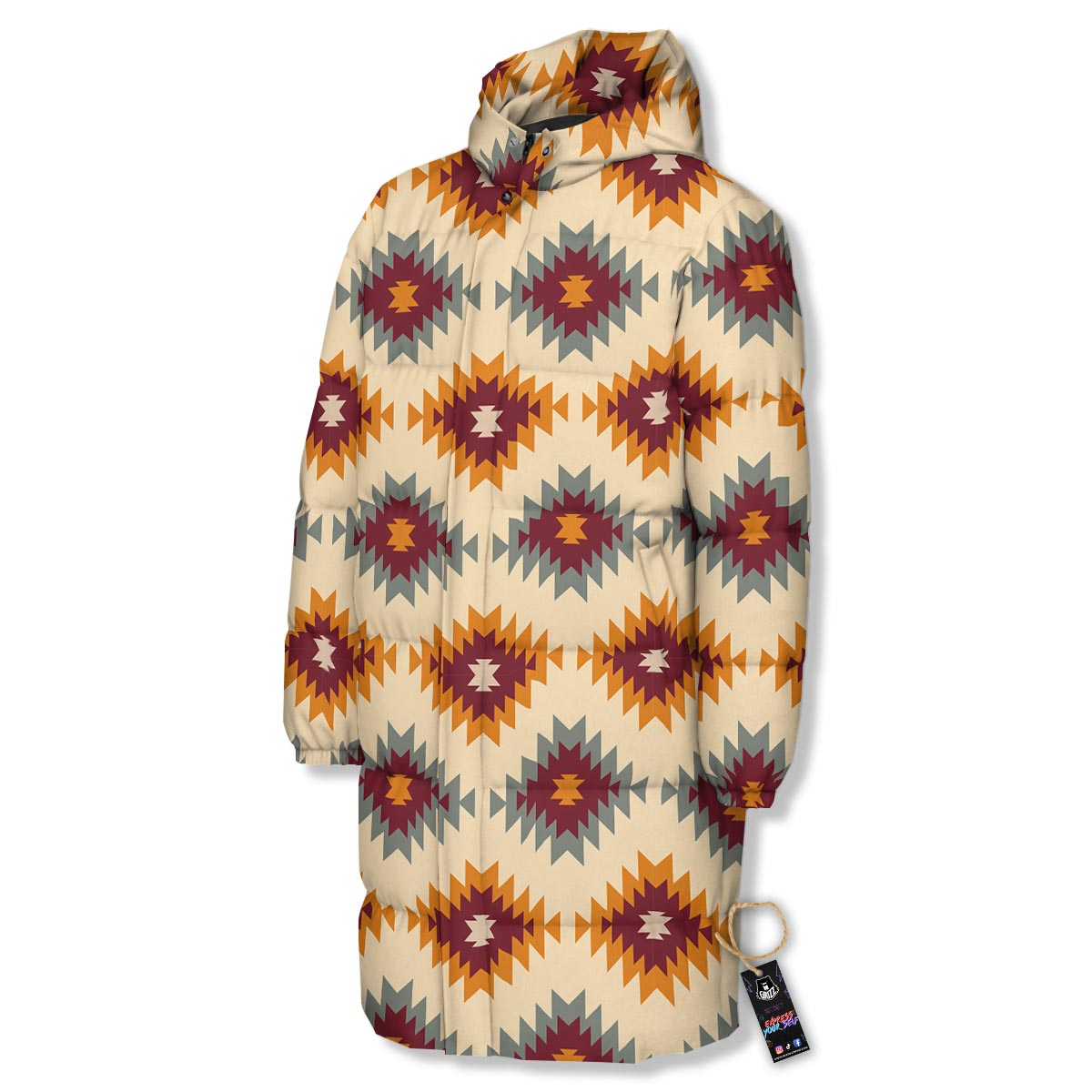 Navajo Tribal Southwestern Print Pattern Long Down Jacket-grizzshop