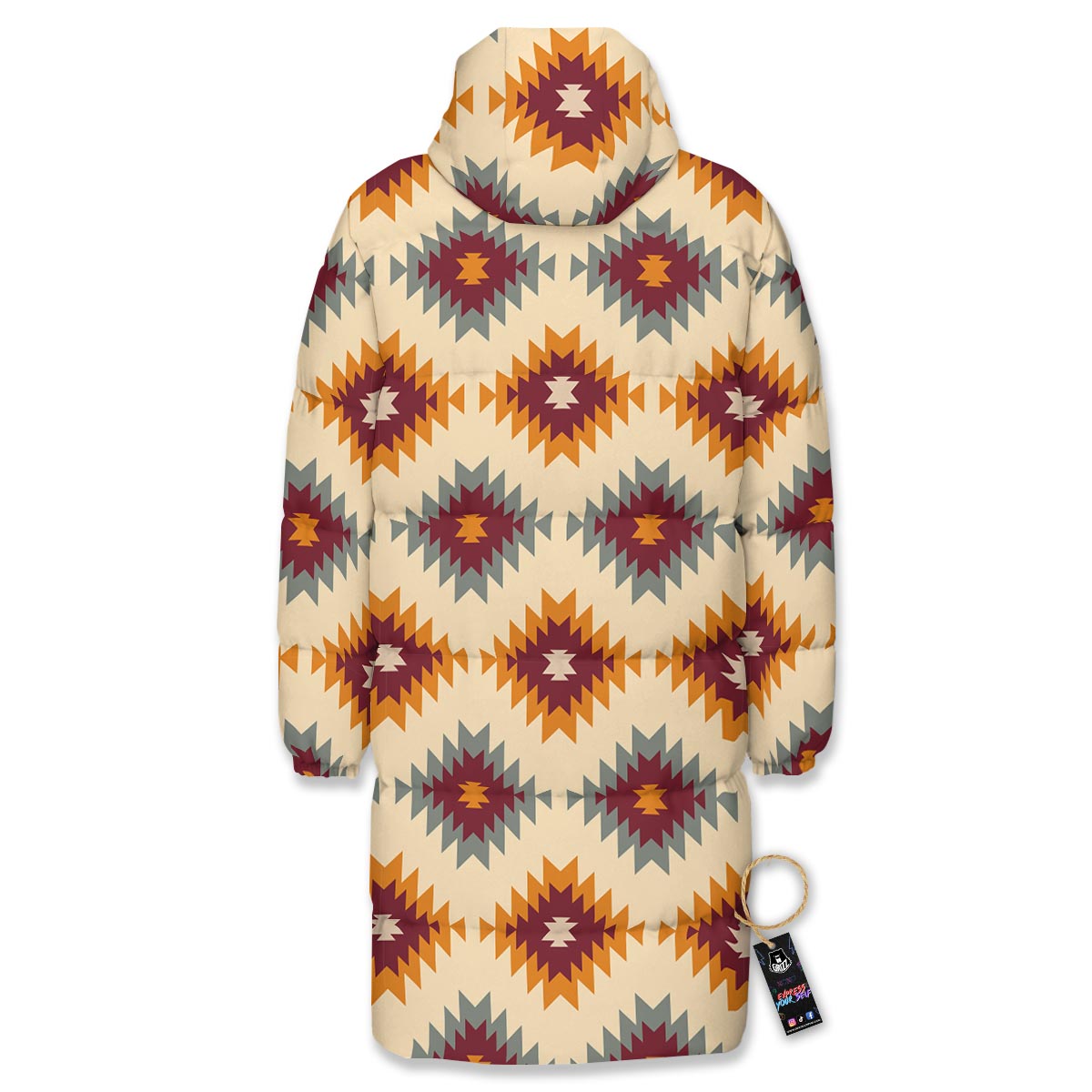 Navajo Tribal Southwestern Print Pattern Long Down Jacket-grizzshop