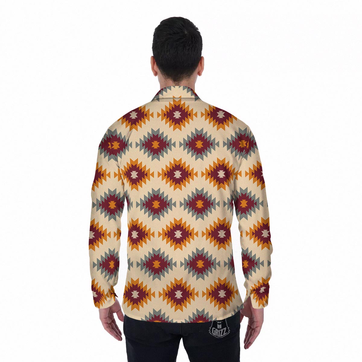 Navajo Tribal Southwestern Print Pattern Men's Long Sleeve Shirts-grizzshop