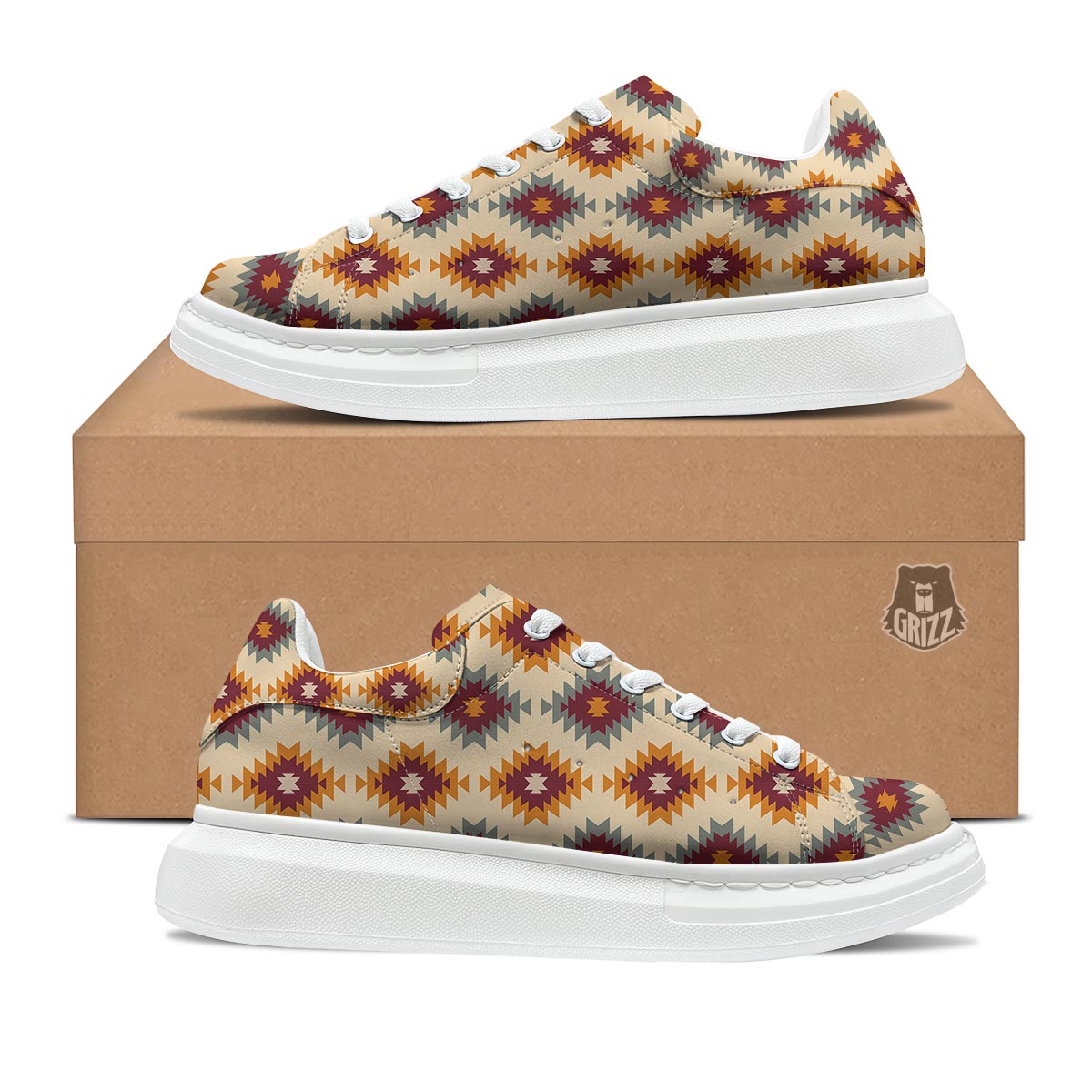 Navajo Tribal Southwestern Print Pattern Platform Shoes-grizzshop