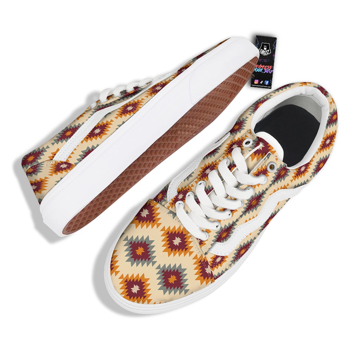 Navajo Tribal Southwestern Print Pattern Skate Shoes-grizzshop