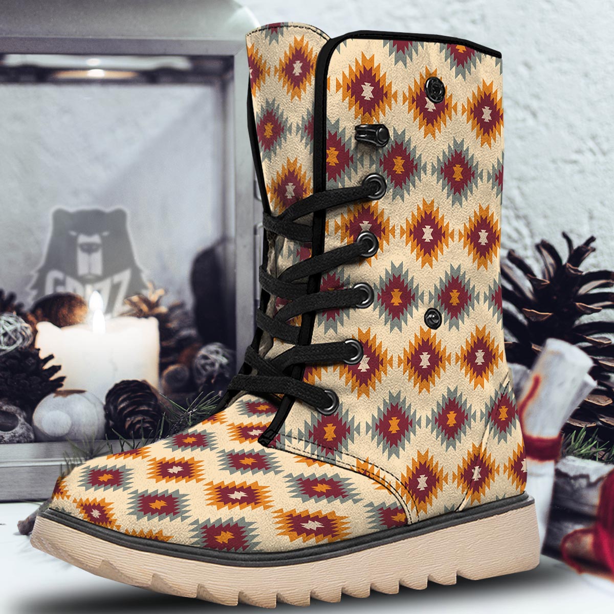 Navajo Tribal Southwestern Print Pattern Snow Boots-grizzshop
