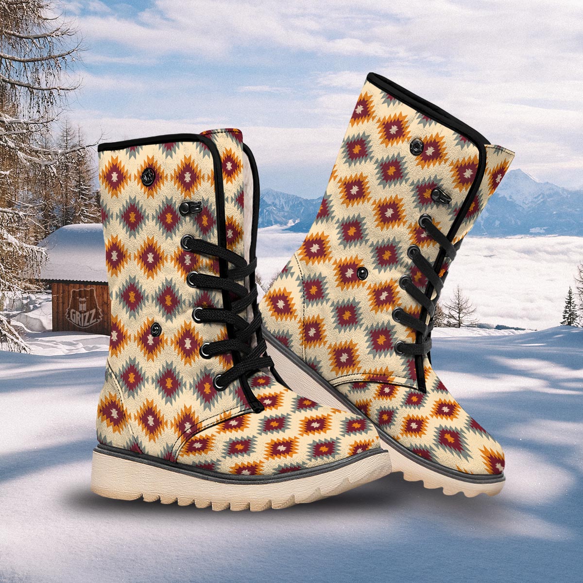 Navajo Tribal Southwestern Print Pattern Snow Boots-grizzshop
