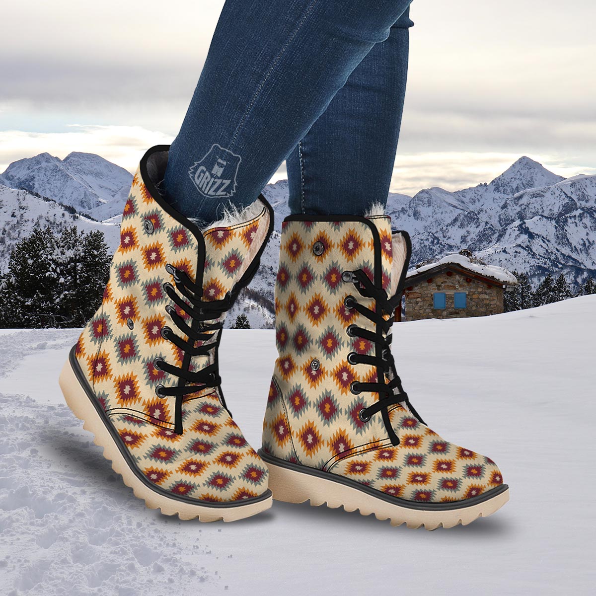 Navajo Tribal Southwestern Print Pattern Snow Boots-grizzshop