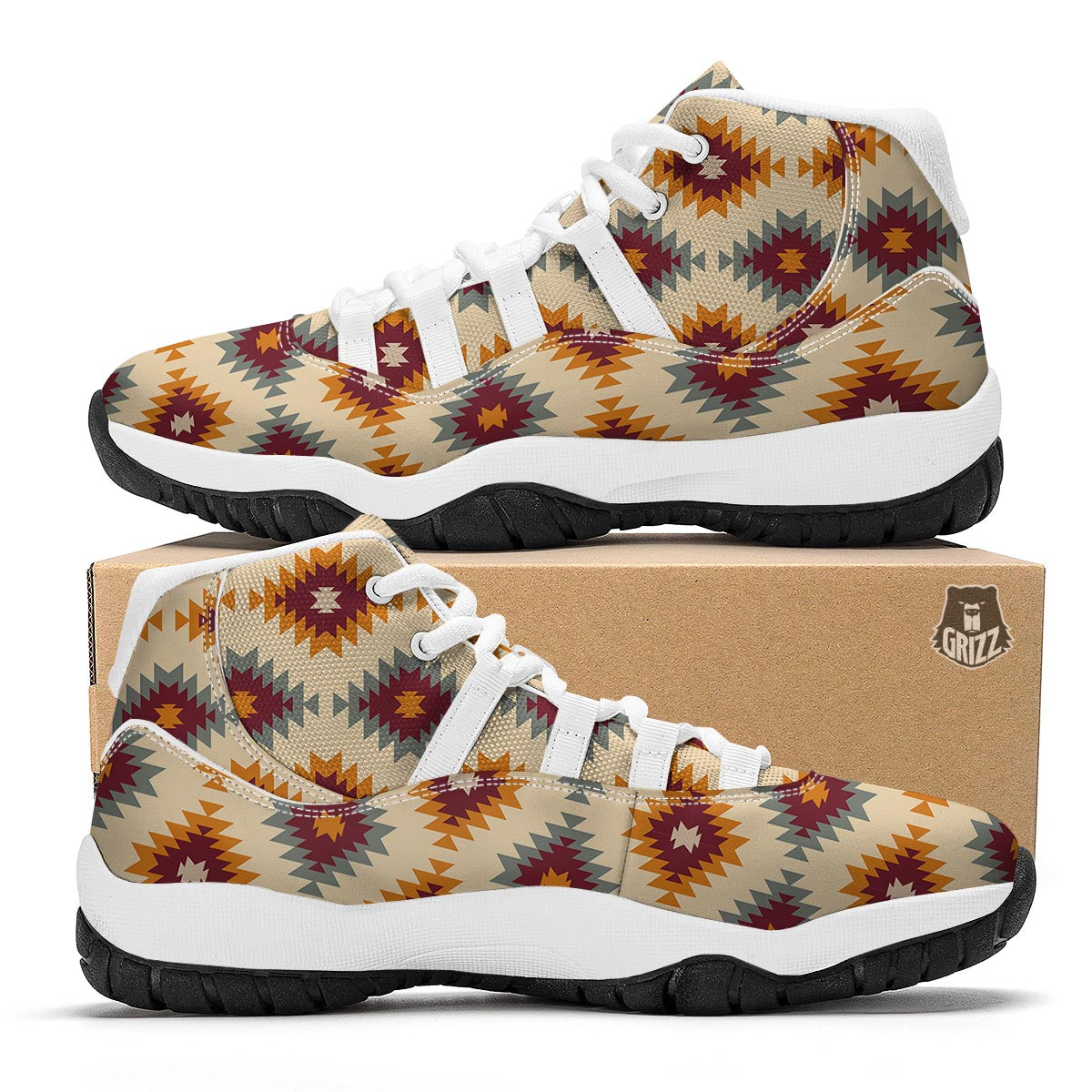 Navajo Tribal Southwestern Print Pattern White Bball Shoes-grizzshop