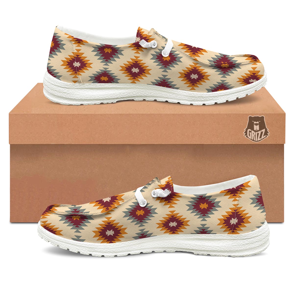 Navajo Tribal Southwestern Print Pattern White Loafers-grizzshop