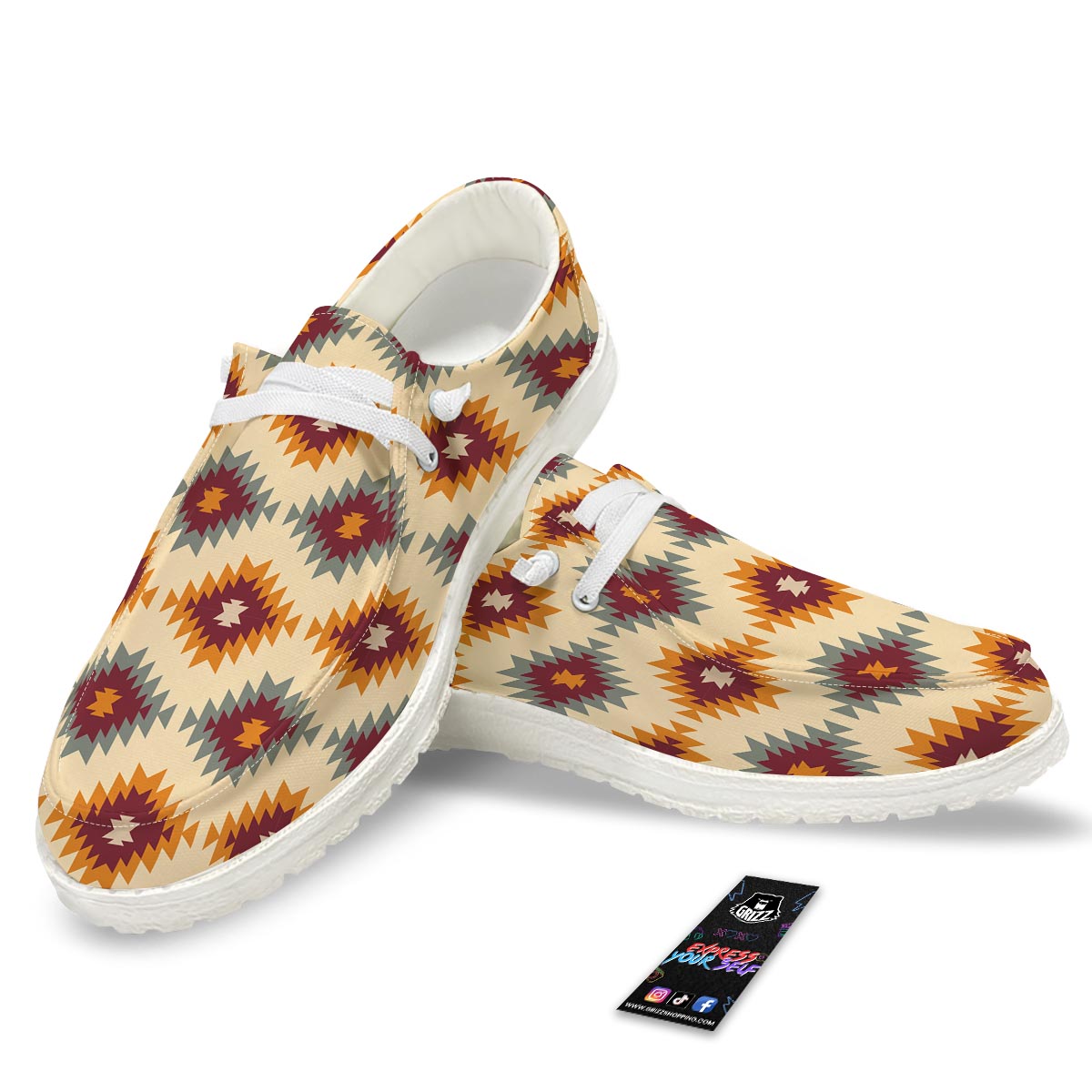Navajo Tribal Southwestern Print Pattern White Loafers-grizzshop