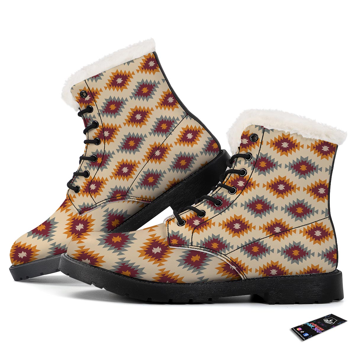 Navajo Tribal Southwestern Print Pattern Winter Boots-grizzshop