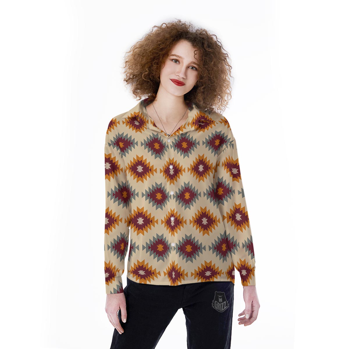 Navajo Tribal Southwestern Print Pattern Women's Long Sleeve Shirts-grizzshop