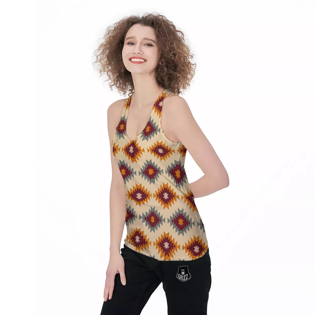 Navajo Tribal Southwestern Print Pattern Women's Racerback Tank Top-grizzshop