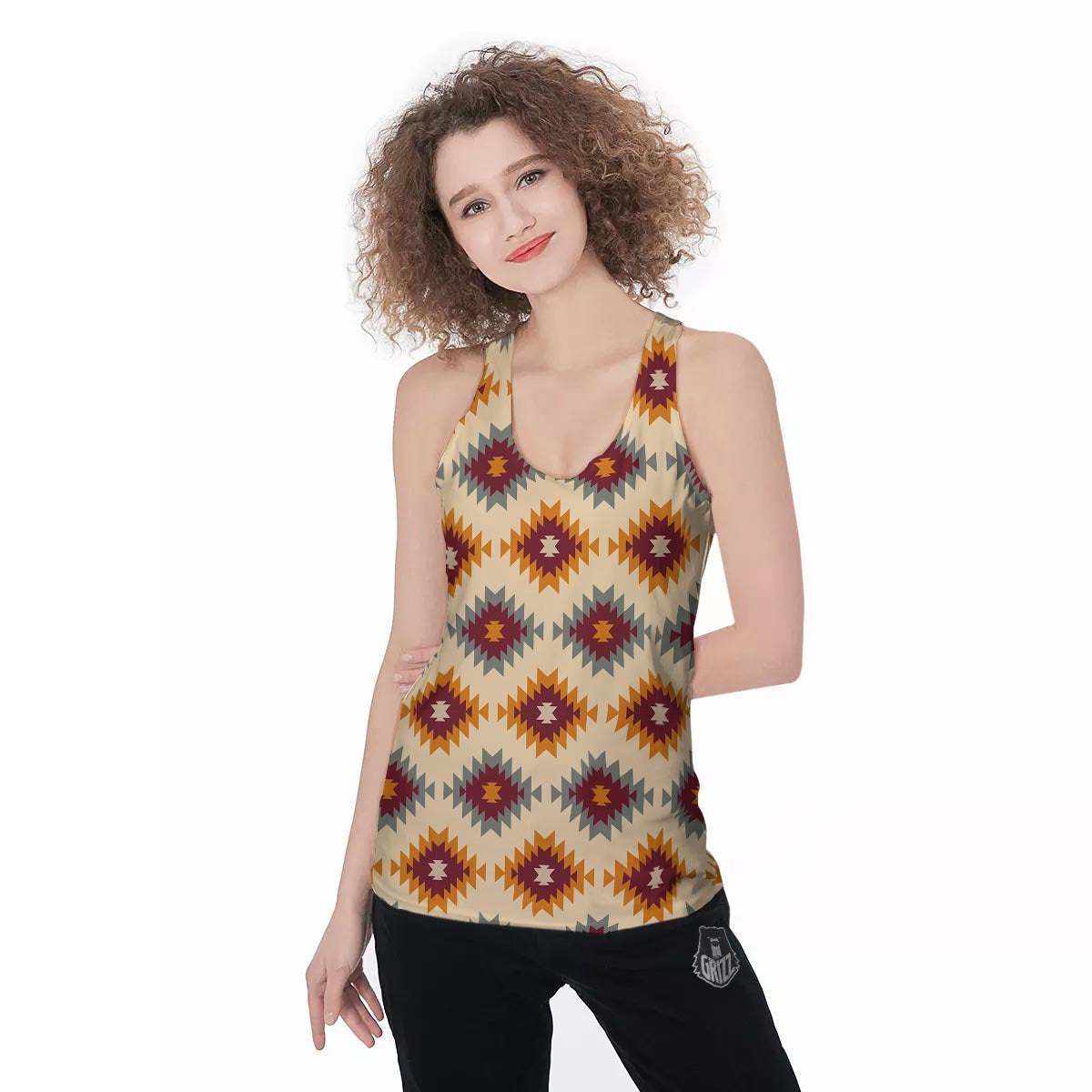 Navajo Tribal Southwestern Print Pattern Women's Racerback Tank Top-grizzshop