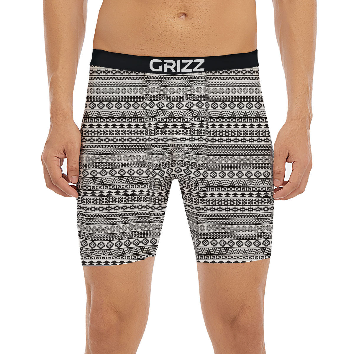 Navajo Tribal White And Black Print Boxer Briefs-grizzshop