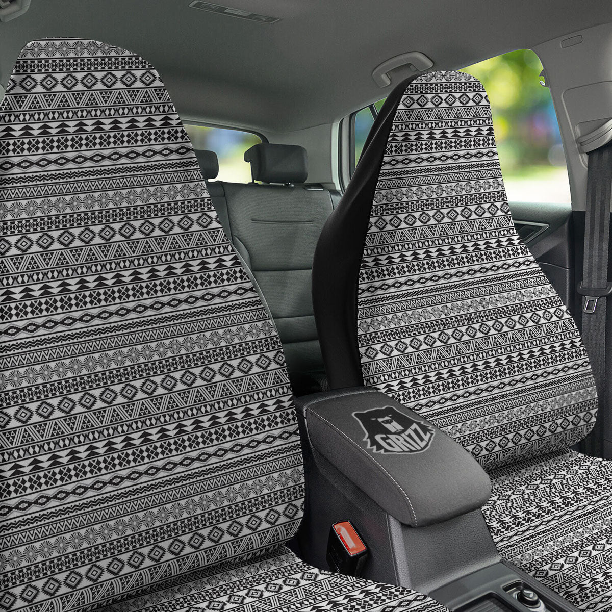 Navajo Tribal White And Black Print Car Seat Covers-grizzshop