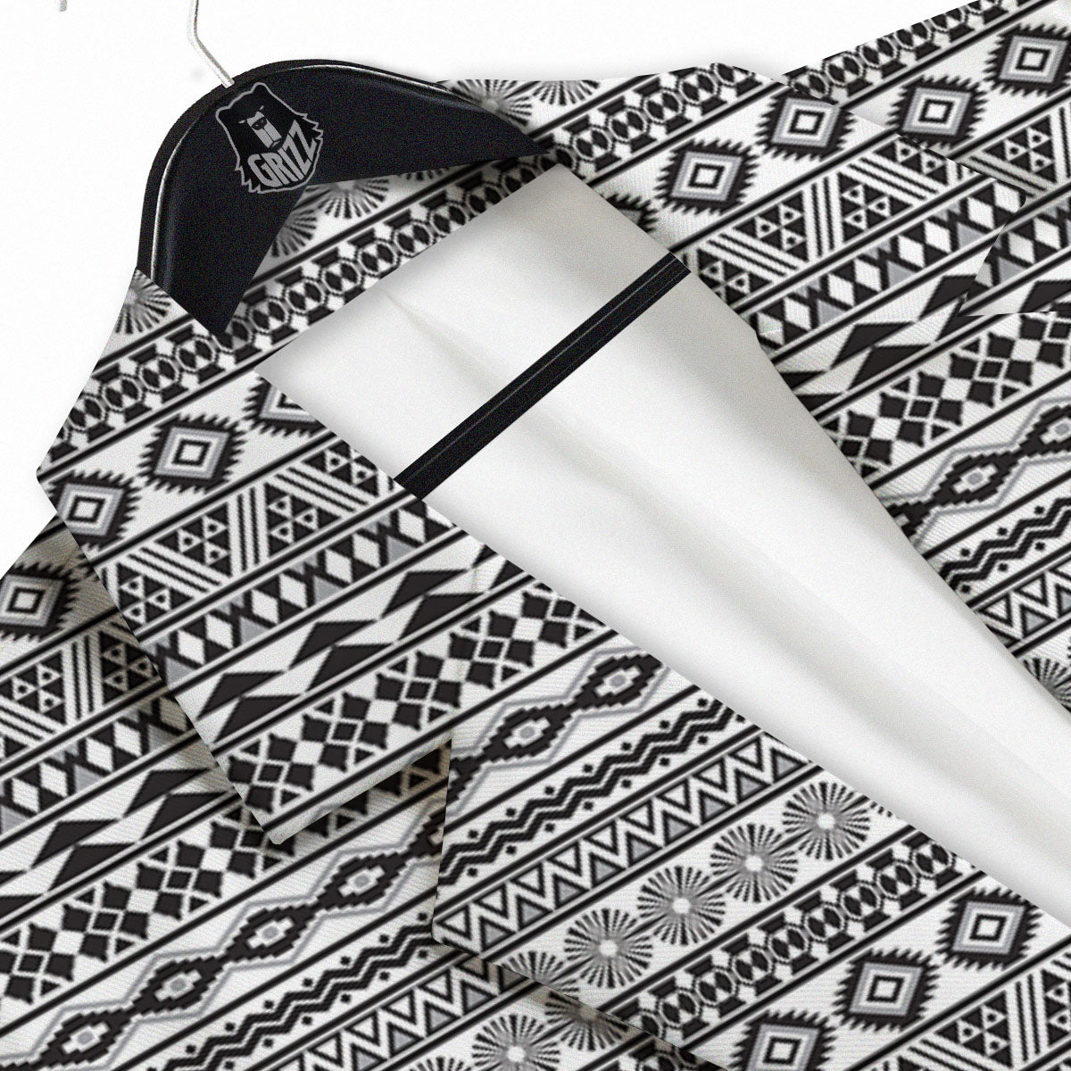 Navajo Tribal White And Black Print Men's Sport Coat-grizzshop