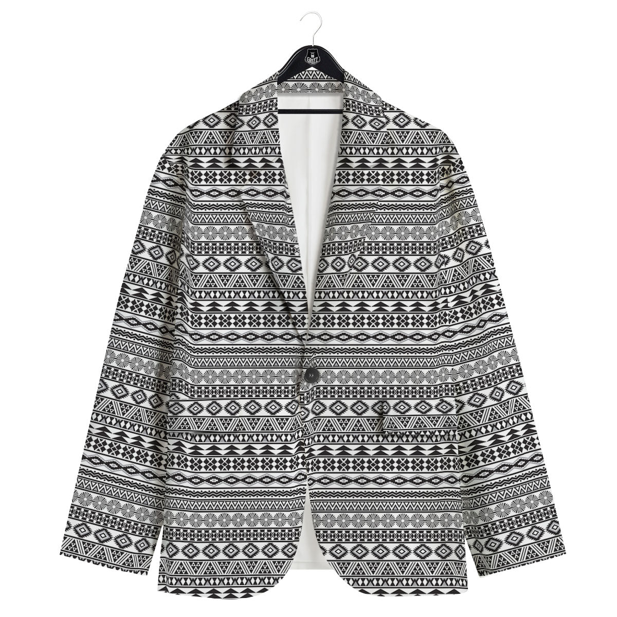 Navajo Tribal White And Black Print Men's Sport Coat-grizzshop