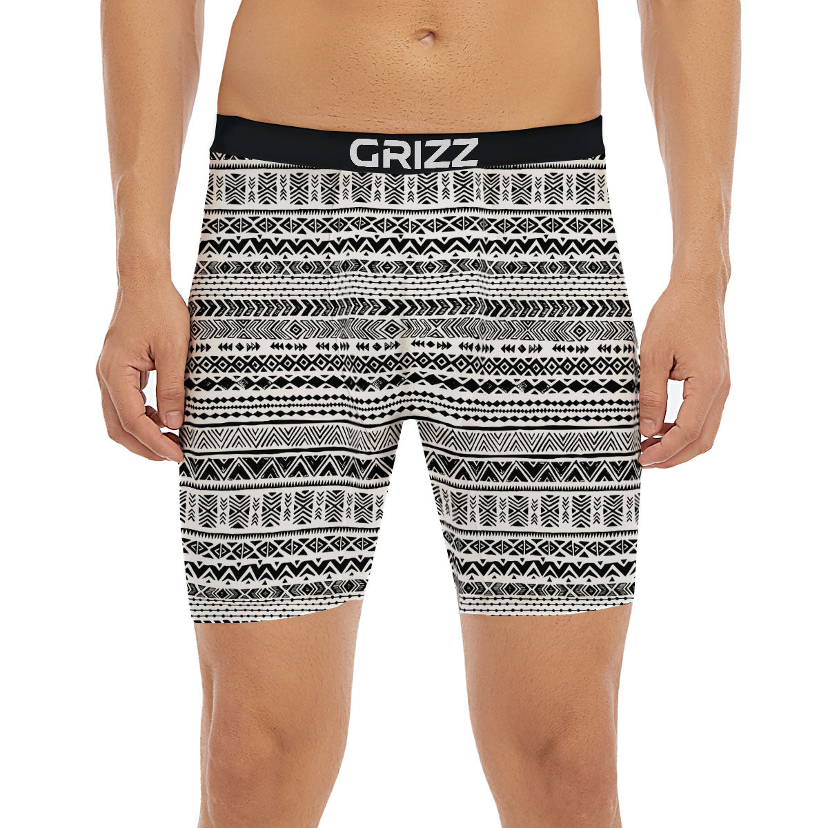 Navajo White And Black Print Pattern Boxer Briefs-grizzshop