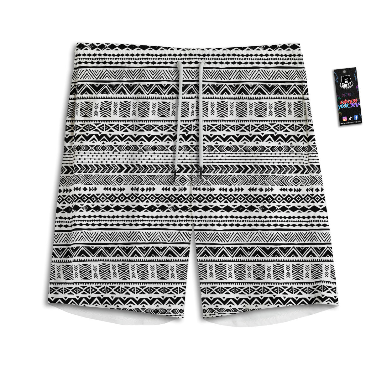 Navajo White And Black Print Pattern Men's Athletic Shorts