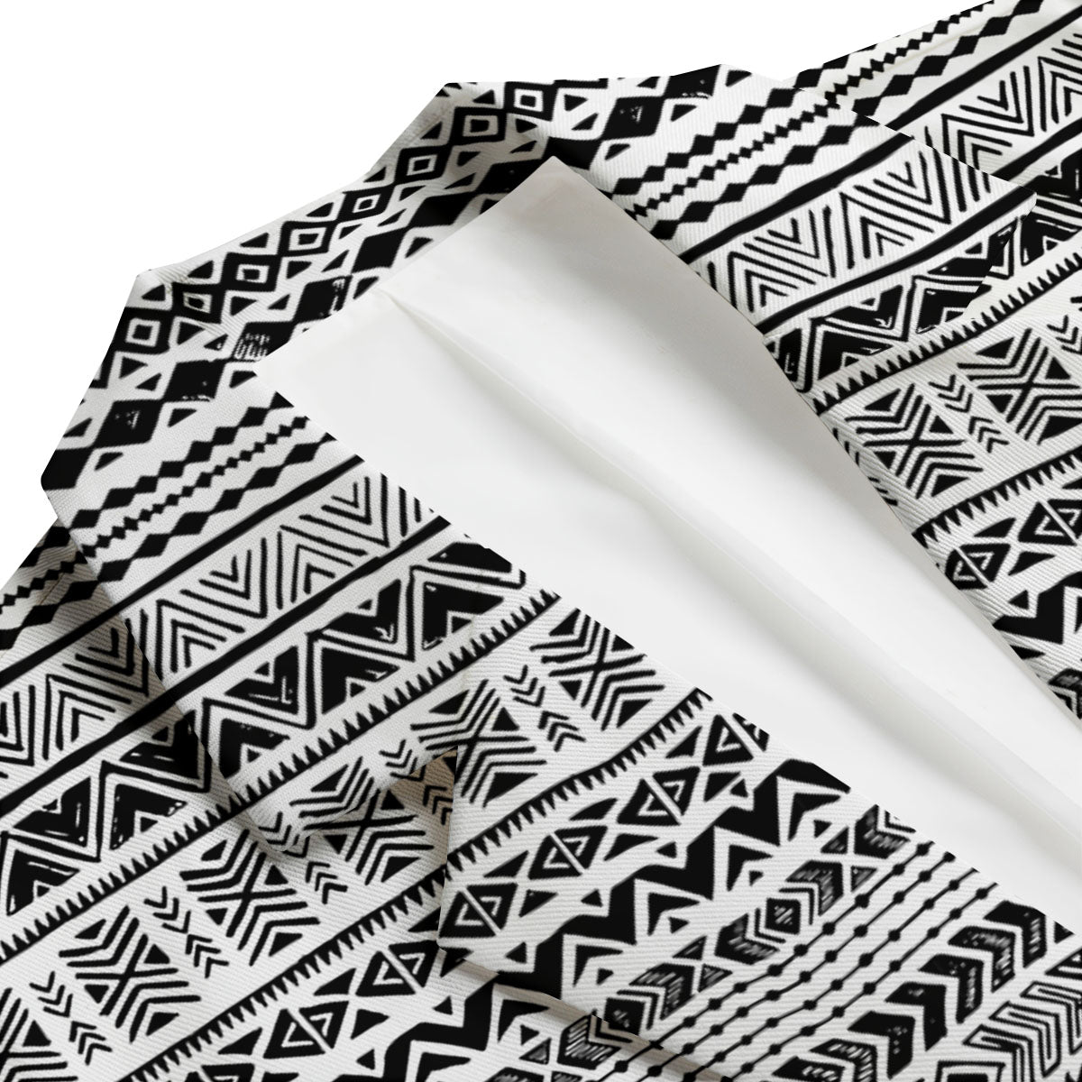 Navajo White And Black Print Pattern Men's Blazer-grizzshop