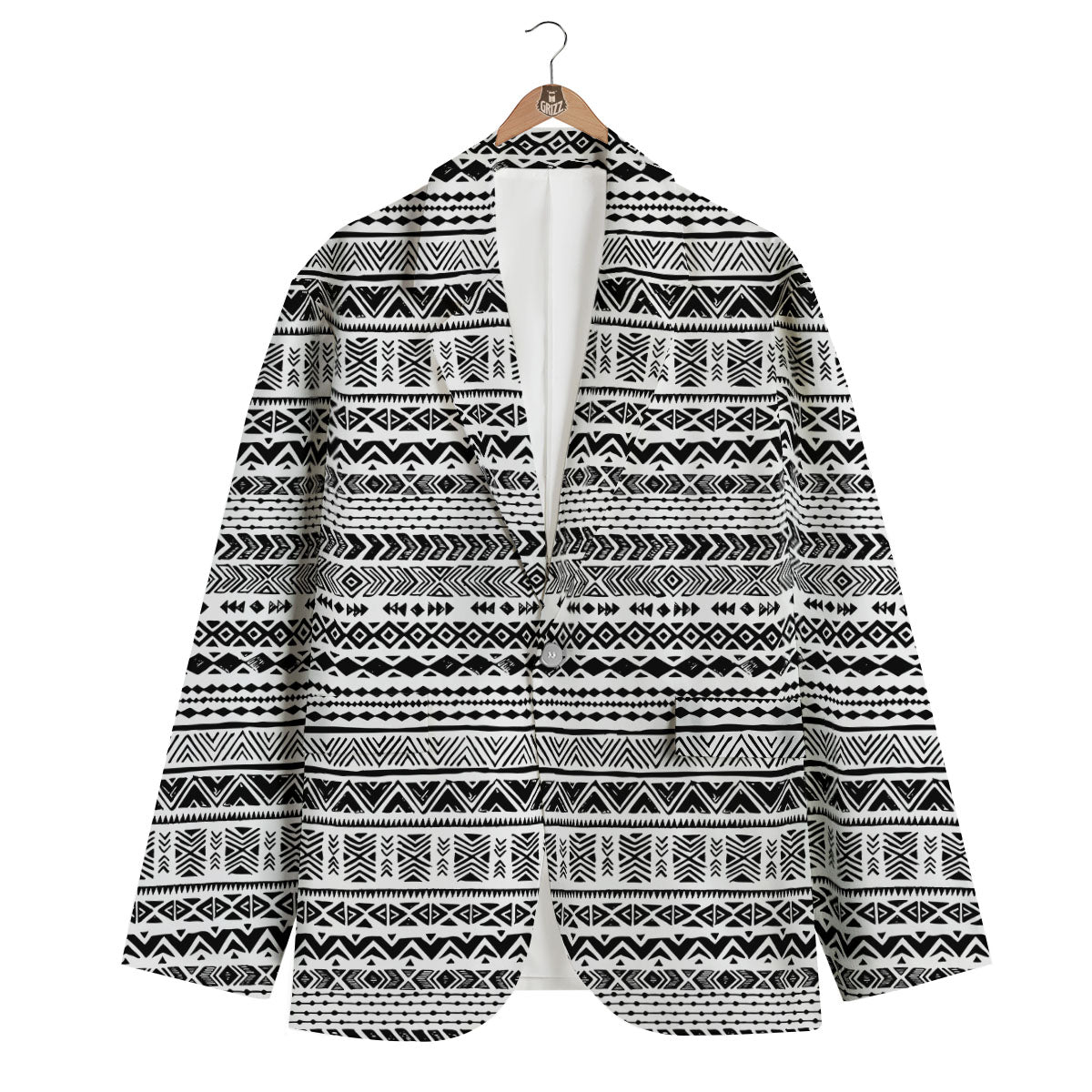 Navajo White And Black Print Pattern Men's Blazer-grizzshop