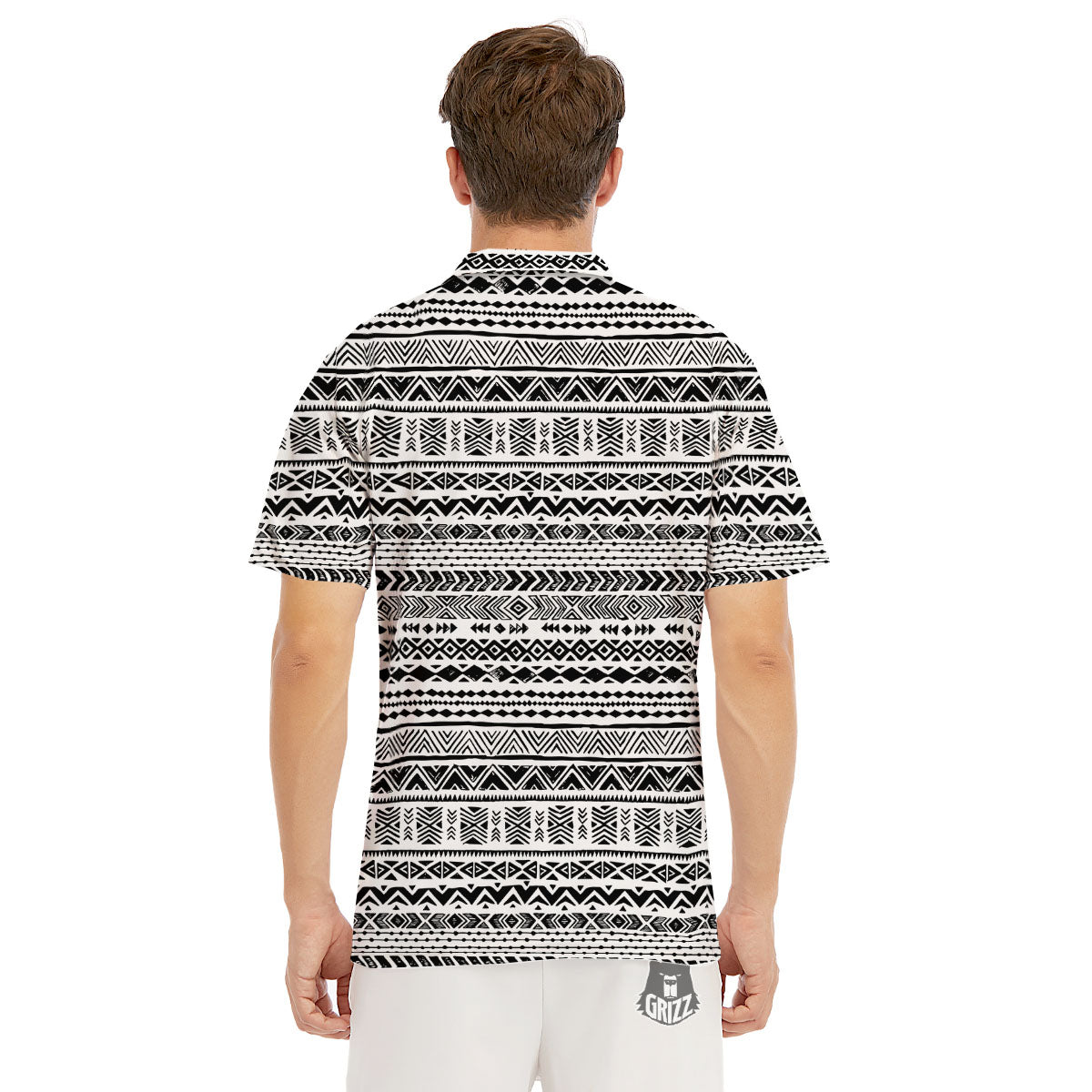 Navajo White And Black Print Pattern Men's Golf Shirts-grizzshop