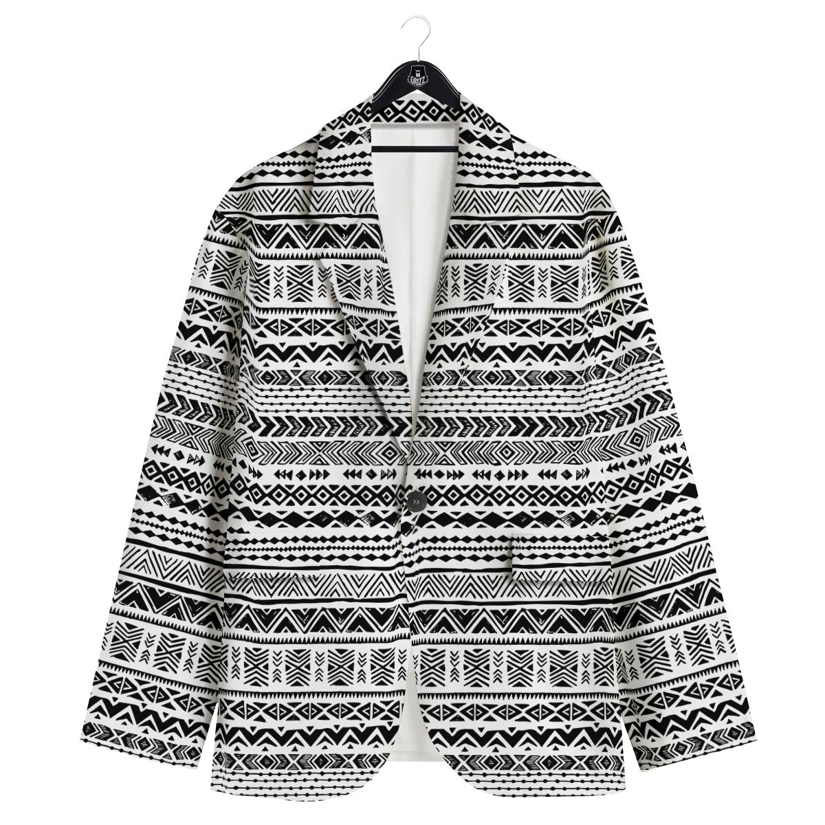 Navajo White And Black Print Pattern Men's Sport Coat-grizzshop