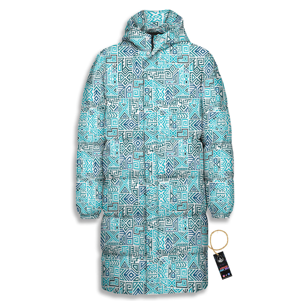Navajo Ancient Geometric Print Long Down Jacket