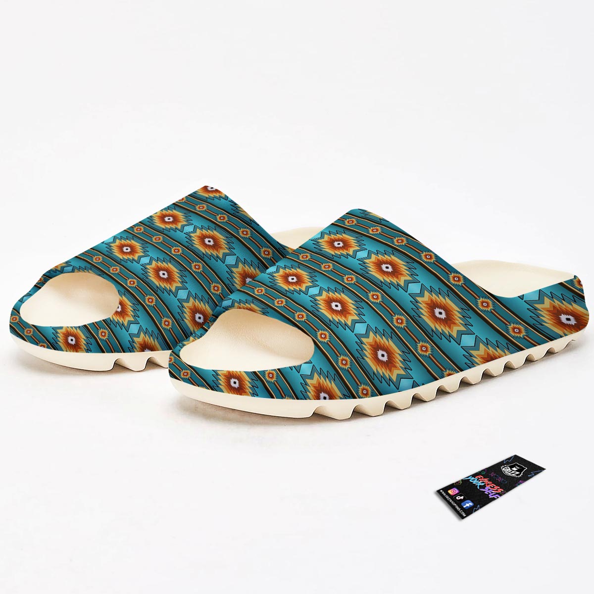 Navajo Teal Southwestern Print Pattern Sandals-grizzshop