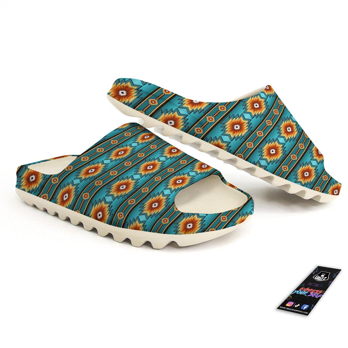 Navajo Teal Southwestern Print Pattern Sandals-grizzshop
