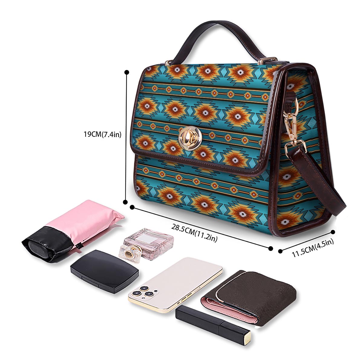 Navajo Teal Southwestern Print Pattern Women's Satchel Bag